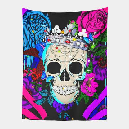 Gothic Floral Skull Wall Art Tapestry
