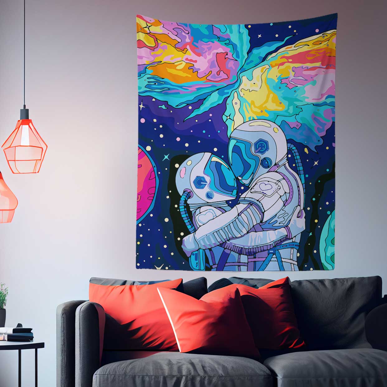Astronaut Couple Coloful Galaxy Space Wall Art Tapestry