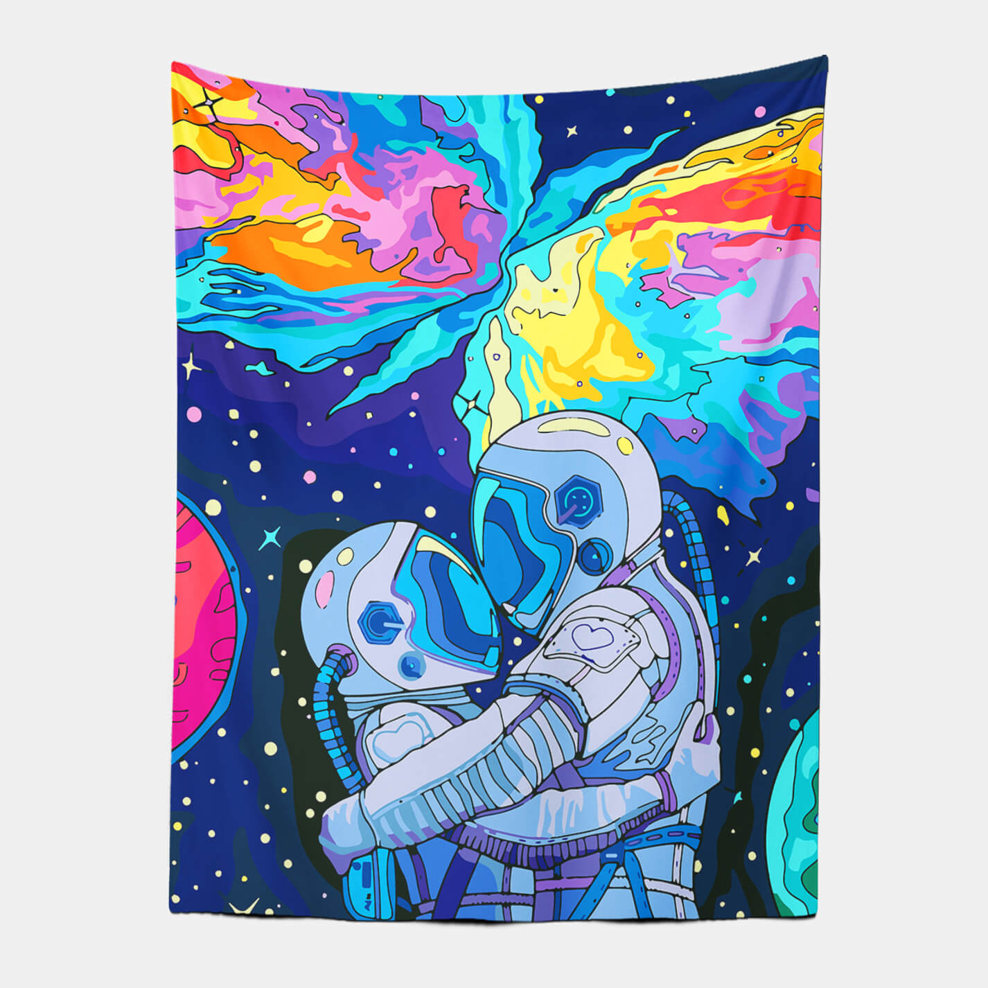 Astronaut Couple Coloful Galaxy Space Wall Art Tapestry