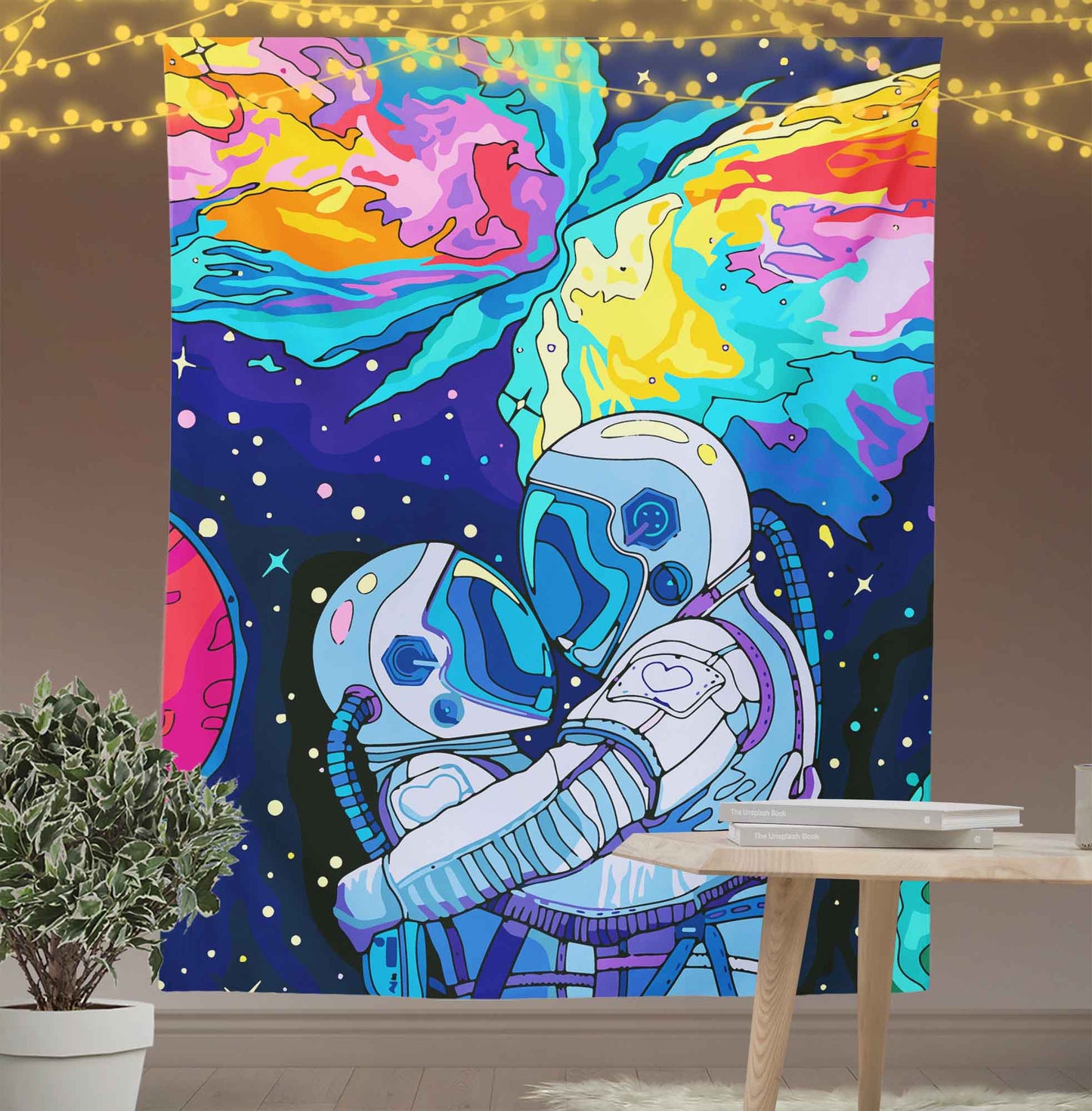 Astronaut Couple Coloful Galaxy Space Wall Art Tapestry