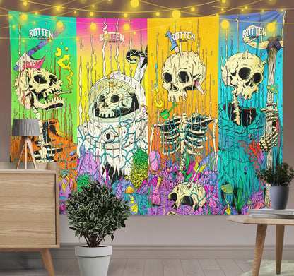 Psychedelic Skull Wall Art Tapestry