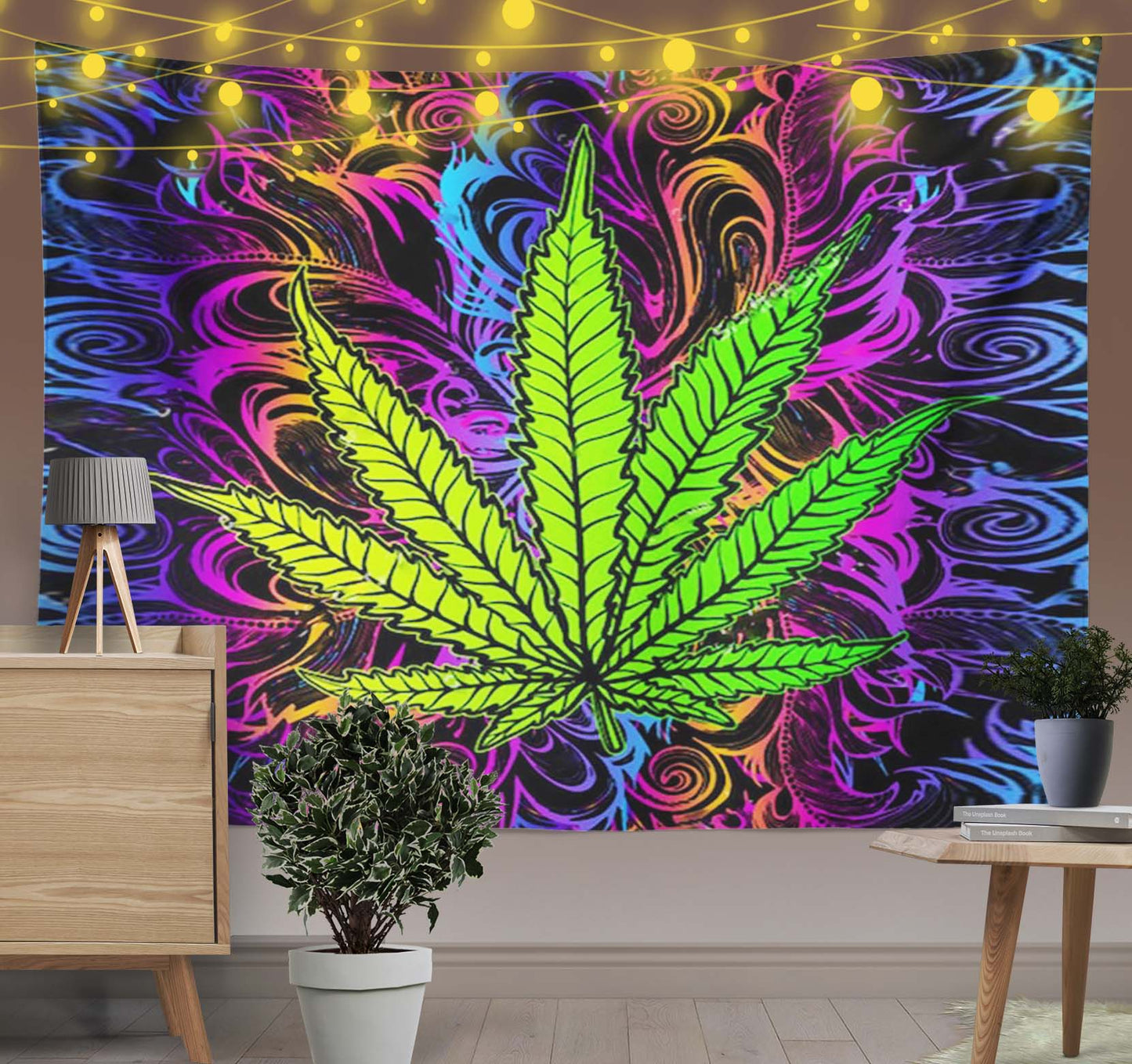 Psychedelic Purple Leaves Tapestry