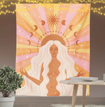 Mermaid Princess Moon Goddess Tapestry