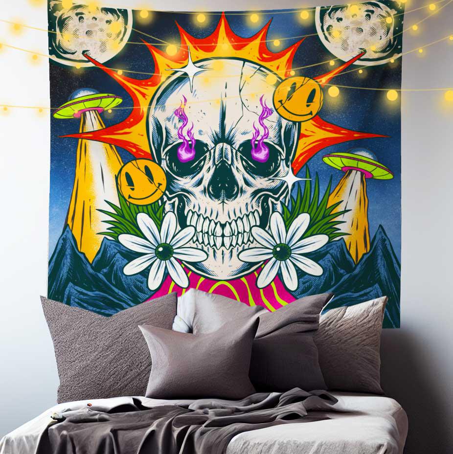 Trippy Skull Tapestry-Taspetry-Wallarts Lab-150cm * 150cm-Monkey Ninja