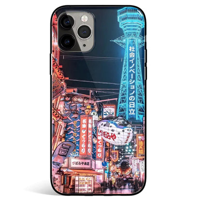 The Tsutenkaku Tower Illuminated iPhone Tempered Glass Soft Silicone Phone Case-Feature Print Phone Case-Monkey Ninja-iPhone 17-Glass Case-Monkey Ninja