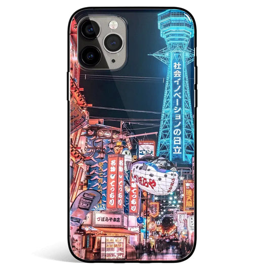 The Tsutenkaku Tower Illuminated iPhone Tempered Glass Soft Silicone Phone Case-Feature Print Phone Case-Monkey Ninja-iPhone 17-Glass Case-Monkey Ninja