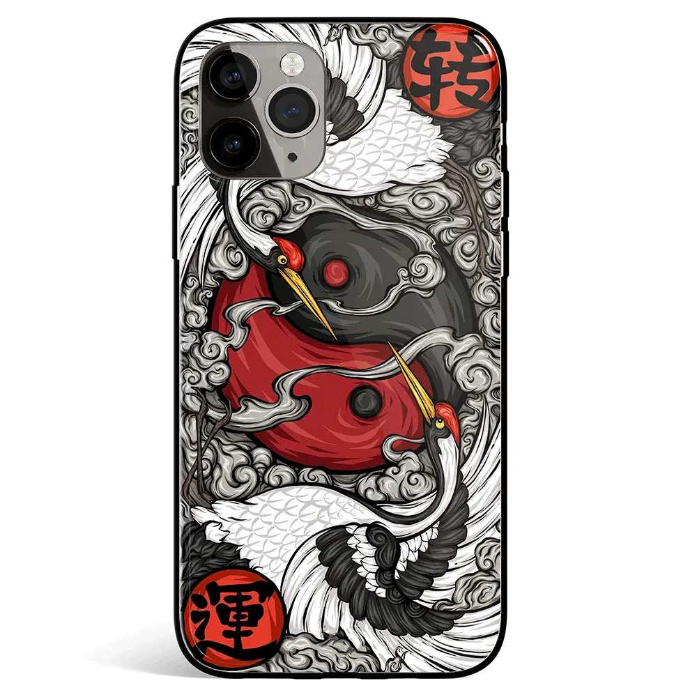 To be Lucky Crane iPhone Tempered Glass Soft Silicone Phone Case-Feature Print Phone Case-Monkey Ninja-iPhone 16-Glass Case-Monkey Ninja