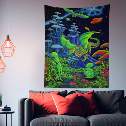 Trippy Alien and Dragon Tapestry-Taspetry-Wallarts Lab-100cm * 150cm-Monkey Ninja