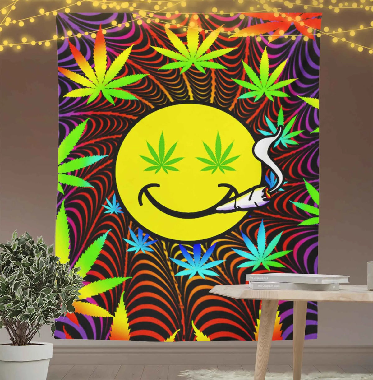 Trippy Weed Leaf Smile Tapestry-Taspetry-Wallarts Lab-100cm * 150cm-Monkey Ninja