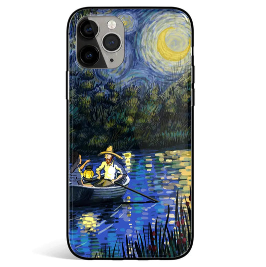 Van Gogh Boat on the Moonlit Night Tempered Glass Soft Silicone iPhone Case-Feature Print Phone Case-Monkey Ninja-iPhone 17-Glass Case-Monkey Ninja