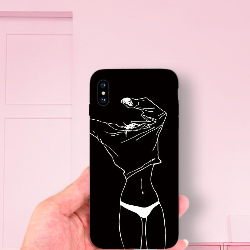 Creative Hand Drawing Line drawing Tempered Glass Soft Silicone Phone Case-Feature Print Phone Case-Monkey Ninja-iPhone X/XS-Tempered Glass-Monkey Ninja
