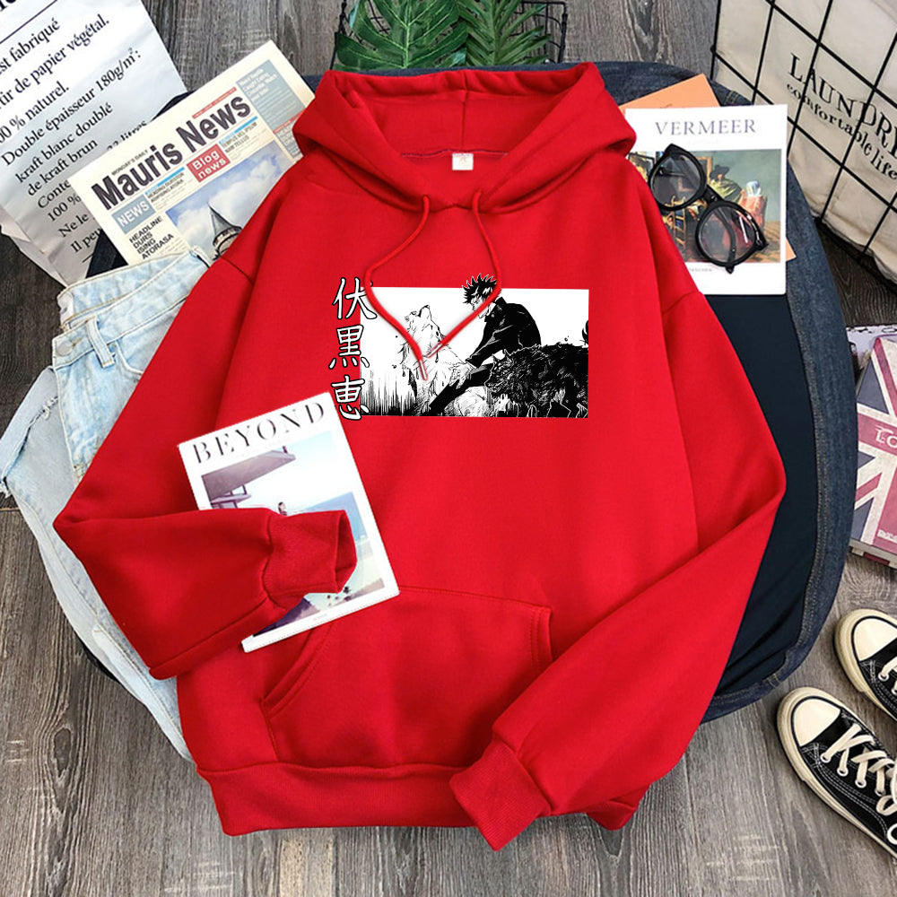 Jujutsu Kaisen Megumi Divine Dogs Hoodie-Clothing-Monkey Ninja-Red-S-Monkey Ninja