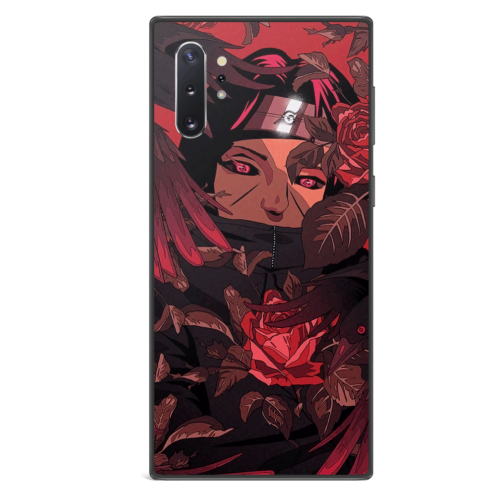 Naruto Itachi Rose and Crows Tempered Glass Soft Silicone Samsung Case