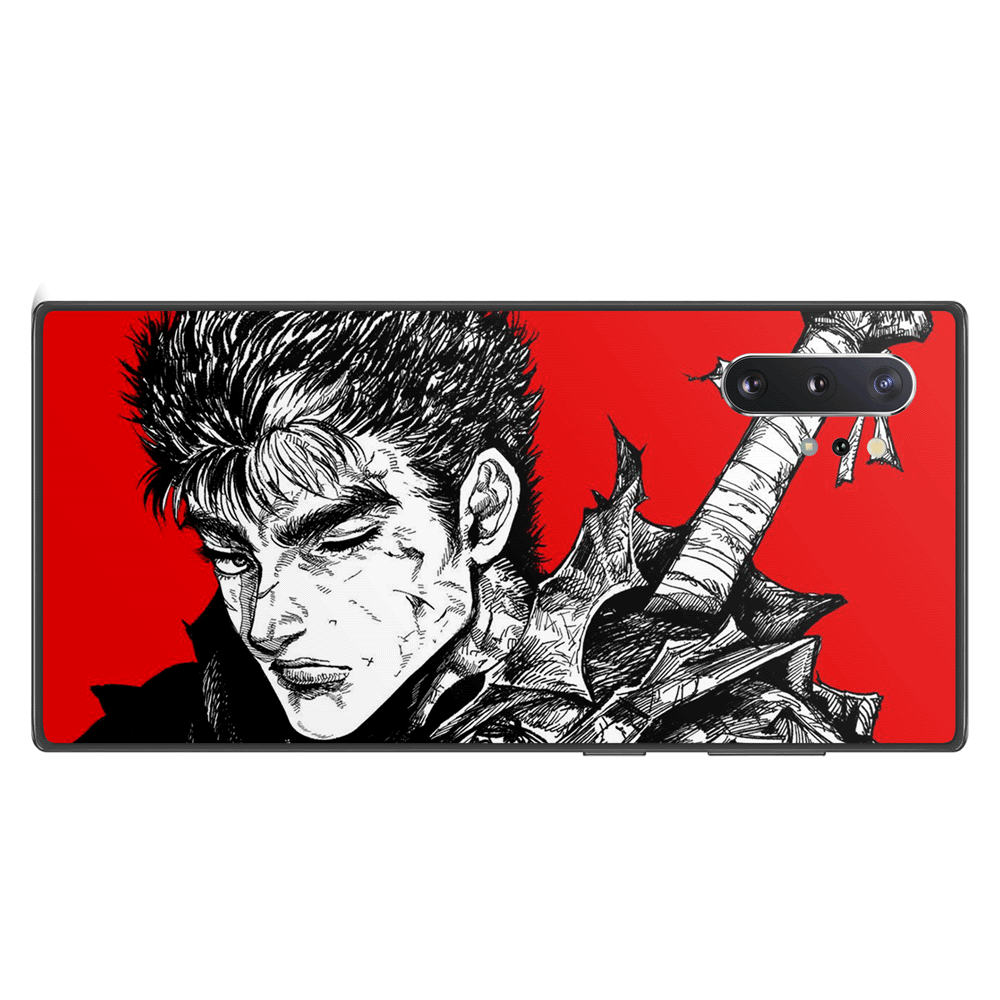Berserk Guts Silhouette Red Background Tempered Glass Soft Silicone Samsung Case