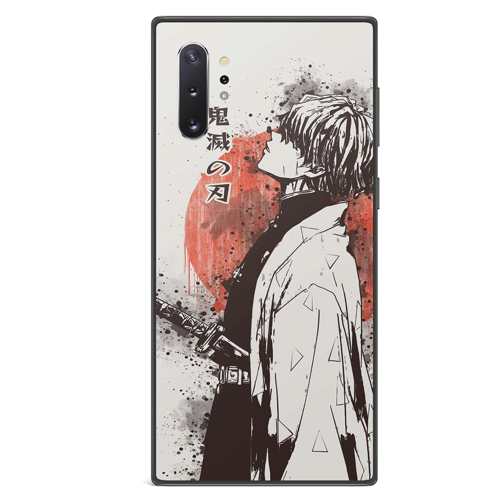 Demon Slayer Zenitsu Japanese Ink Painting Tempered Glass Soft Silicone Samsung Case