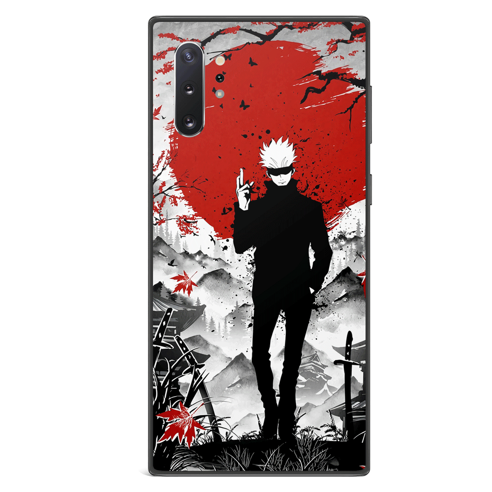 Jujutsu Kaisen Gojo Japanese Ink Painting Tempered Glass Soft Silicone Samsung Case